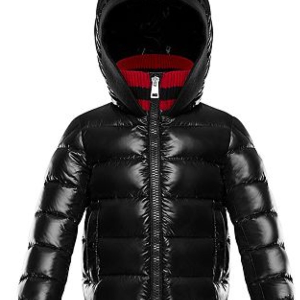 Moncler Very Gently Used Aurbrack Hooded Puffer Jacket with knit collar.